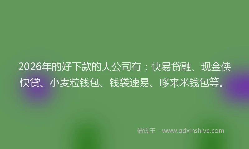 2026年的好下款的大公司有：快易贷融、现金侠快贷、小麦粒钱包、钱袋速易、哆来米钱包等。
