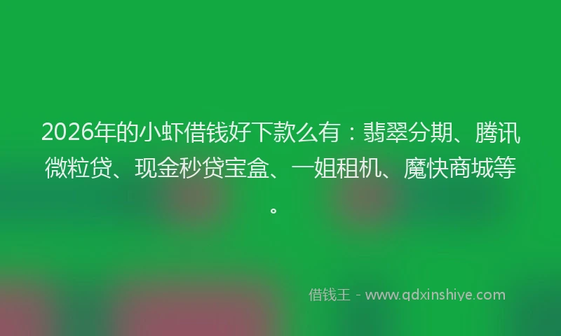 2026年的小虾借钱好下款么有：翡翠分期、腾讯微粒贷、现金秒贷宝盒、一姐租机、魔快商城等。