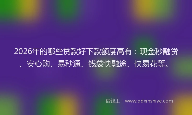 2026年的哪些贷款好下款额度高有：现金秒融贷、安心购、易秒通、钱袋快融途、快易花等。