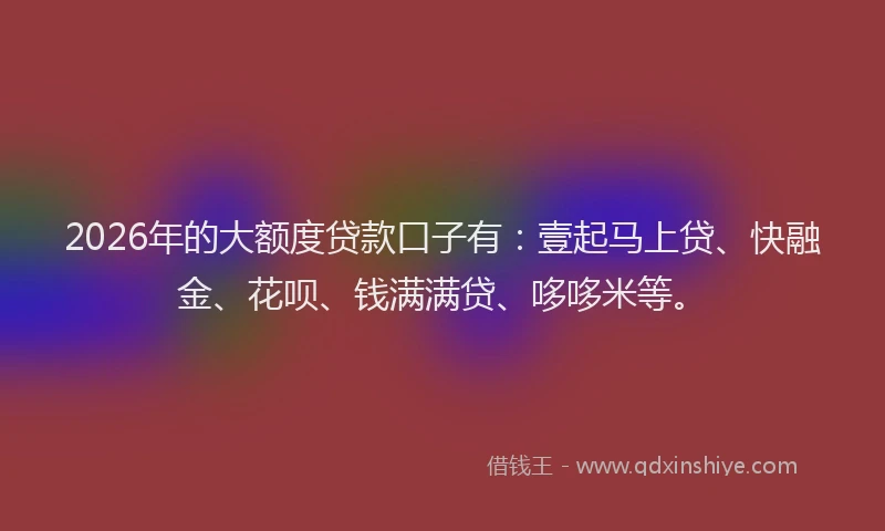 2026年的大额度贷款口子有：壹起马上贷、快融金、花呗、钱满满贷、哆哆米等。