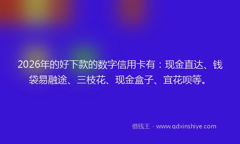 2026年的好下款的数字信用卡有：现金直达、钱袋易融途、三枝花、现金盒子、宜花呗等。