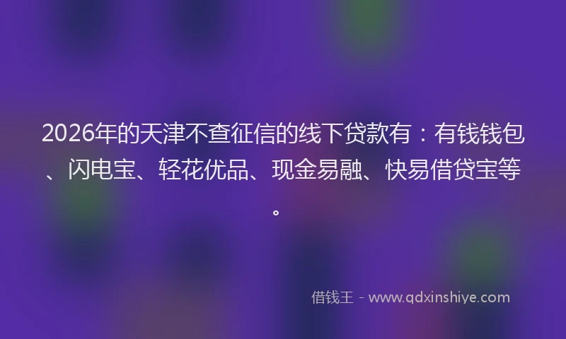 2026年的天津不查征信的线下贷款有：有钱钱包、闪电宝、轻花优品、现金易融、快易借贷宝等。