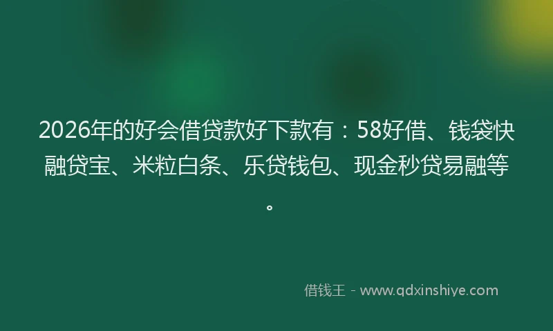 2026年的好会借贷款好下款有：58好借、钱袋快融贷宝、米粒白条、乐贷钱包、现金秒贷易融等。