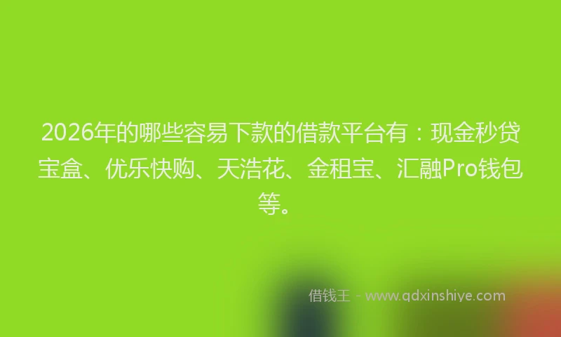 2026年的哪些容易下款的借款平台有：现金秒贷宝盒、优乐快购、天浩花、金租宝、汇融Pro钱包等。