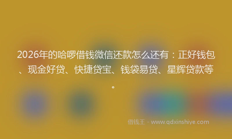 2026年的哈啰借钱微信还款怎么还有：正好钱包、现金好贷、快捷贷宝、钱袋易贷、星辉贷款等。