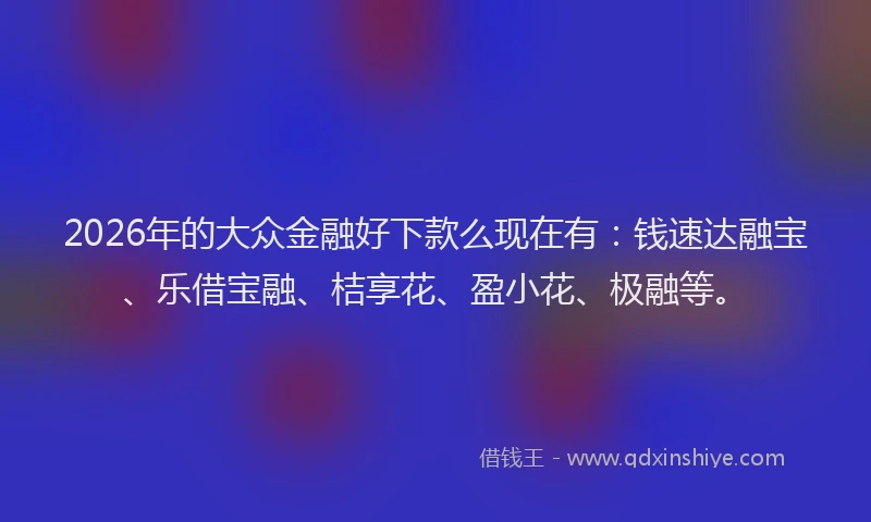 2026年的大众金融好下款么现在有：钱速达融宝、乐借宝融、桔享花、盈小花、极融等。
