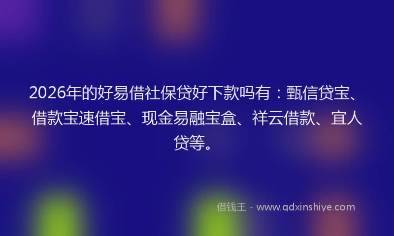 2026年的好易借社保贷好下款吗有:甄信贷宝、借款宝速借宝、现金易融宝盒、祥云借款、宜人贷等。