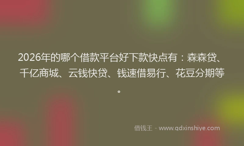 2026年的哪个借款平台好下款快点有：森森贷、千亿商城、云钱快贷、钱速借易行、花豆分期等。