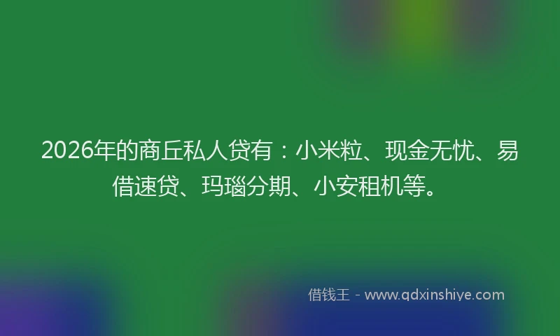 2026年的商丘私人贷有：小米粒、现金无忧、易借速贷、玛瑙分期、小安租机等。
