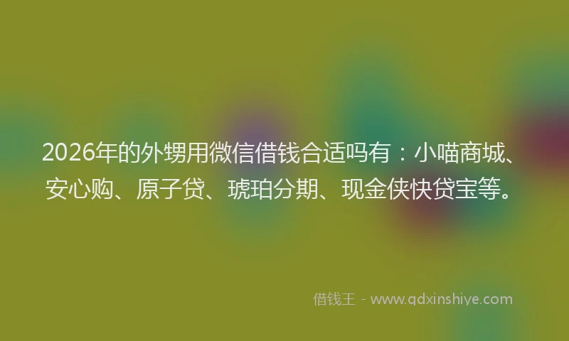 2026年的外甥用微信借钱合适吗有：小喵商城、安心购、原子贷、琥珀分期、现金侠快贷宝等。