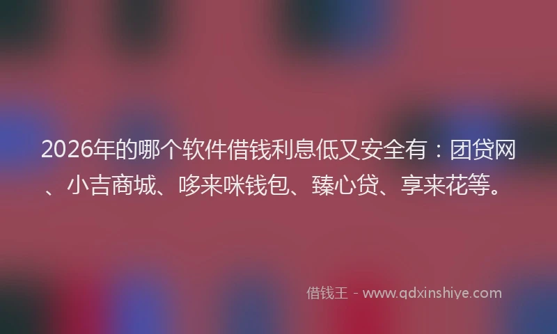 2026年的哪个软件借钱利息低又安全有：团贷网、小吉商城、哆来咪钱包、臻心贷、享来花等。