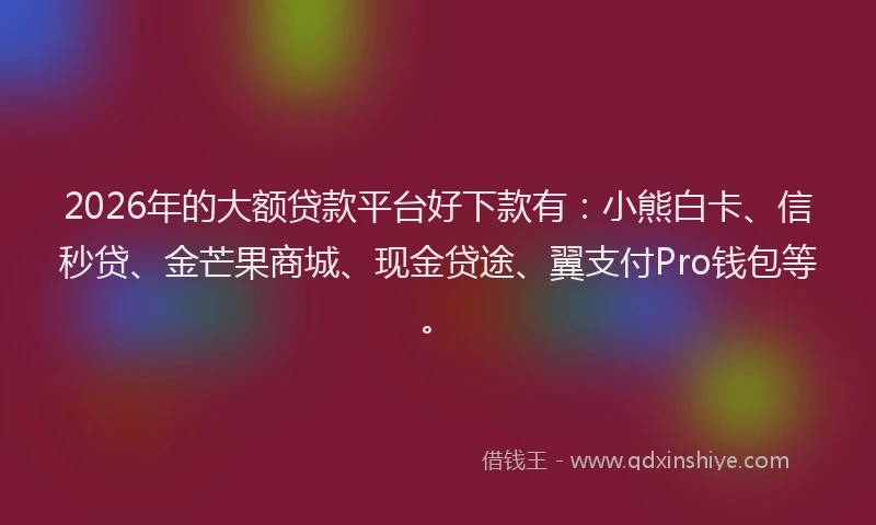2026年的大额贷款平台好下款有：小熊白卡、信秒贷、金芒果商城、现金贷途、翼支付Pro钱包等。