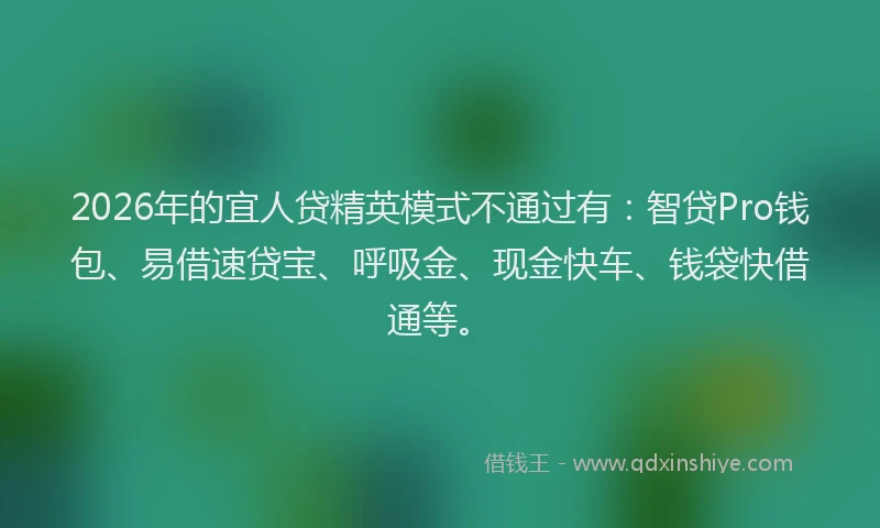 2026年的宜人贷精英模式不通过有：智贷Pro钱包、易借速贷宝、呼吸金、现金快车、钱袋快借通等。