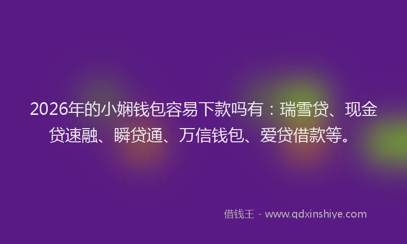 2026年的小娴钱包容易下款吗有：瑞雪贷、现金贷速融、瞬贷通、万信钱包、爱贷借款等。