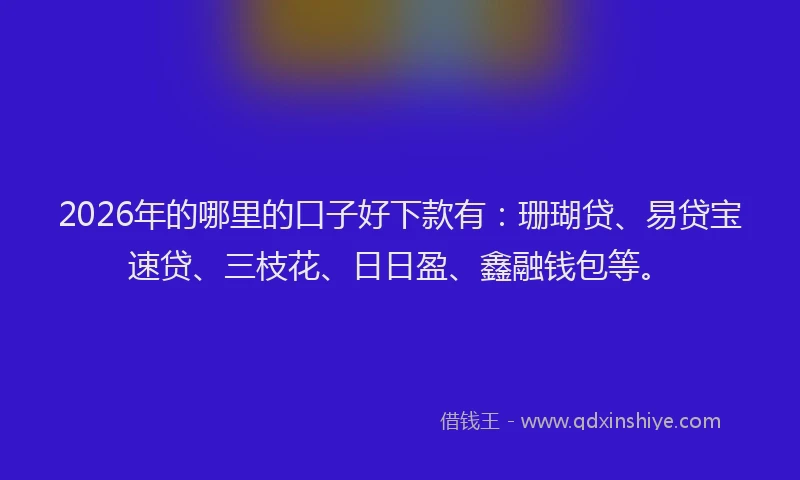 2026年的哪里的口子好下款有：珊瑚贷、易贷宝速贷、三枝花、日日盈、鑫融钱包等。