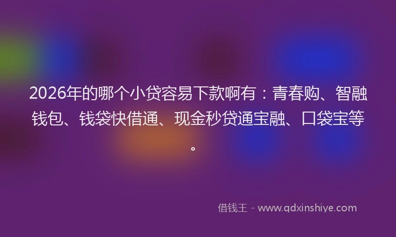 2026年的哪个小贷容易下款啊有：青春购、智融钱包、钱袋快借通、现金秒贷通宝融、口袋宝等。