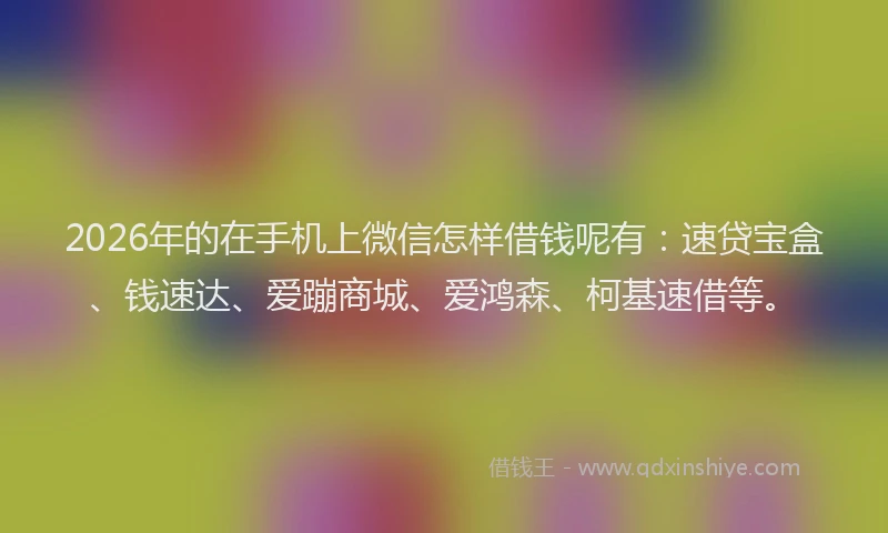 2026年的在手机上微信怎样借钱呢有：速贷宝盒、钱速达、爱蹦商城、爱鸿森、柯基速借等。