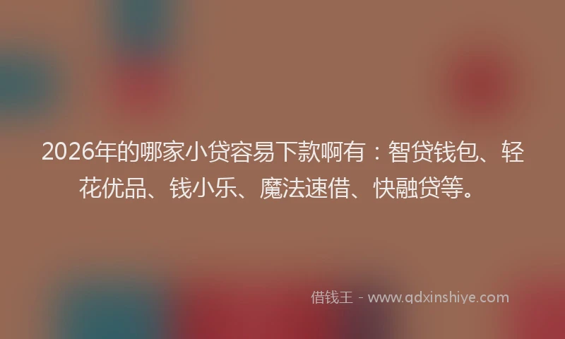 2026年的哪家小贷容易下款啊有：智贷钱包、轻花优品、钱小乐、魔法速借、快融贷等。
