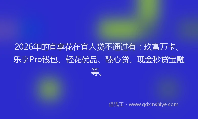 2026年的宜享花在宜人贷不通过有：玖富万卡、乐享Pro钱包、轻花优品、臻心贷、现金秒贷宝融等。