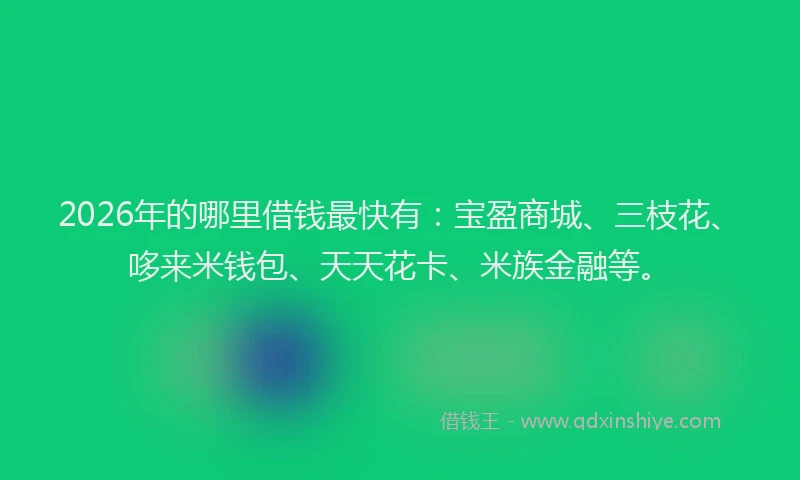 2026年的哪里借钱最快有：宝盈商城、三枝花、哆来米钱包、天天花卡、米族金融等。