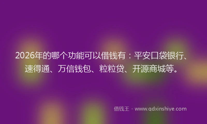 2026年的哪个功能可以借钱有：平安口袋银行、速得通、万信钱包、粒粒贷、开源商城等。