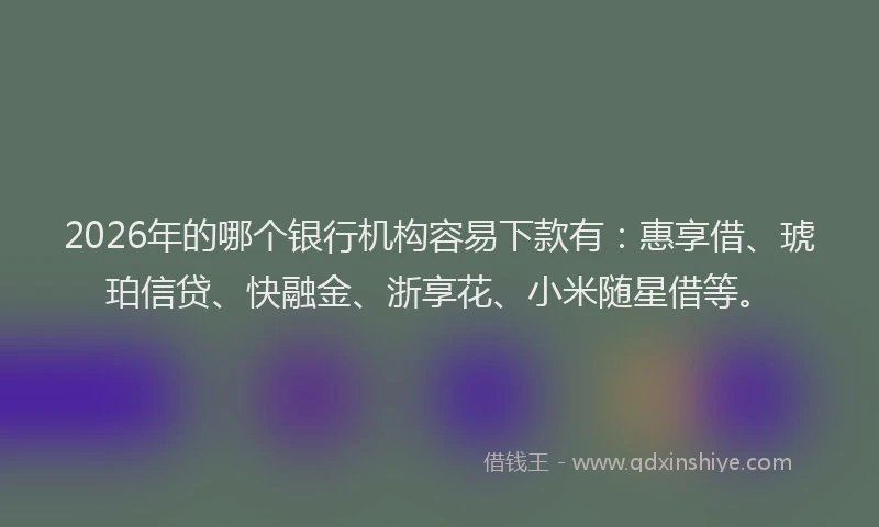 2026年的哪个银行机构容易下款有：惠享借、琥珀信贷、快融金、浙享花、小米随星借等。