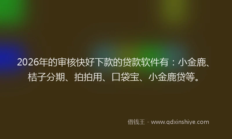 2026年的审核快好下款的贷款软件有：小金鹿、桔子分期、拍拍用、口袋宝、小金鹿贷等。