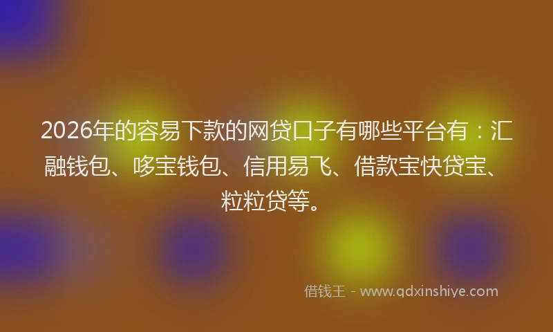 2026年的容易下款的网贷口子有哪些平台有：汇融钱包、哆宝钱包、信用易飞、借款宝快贷宝、粒粒贷等。
