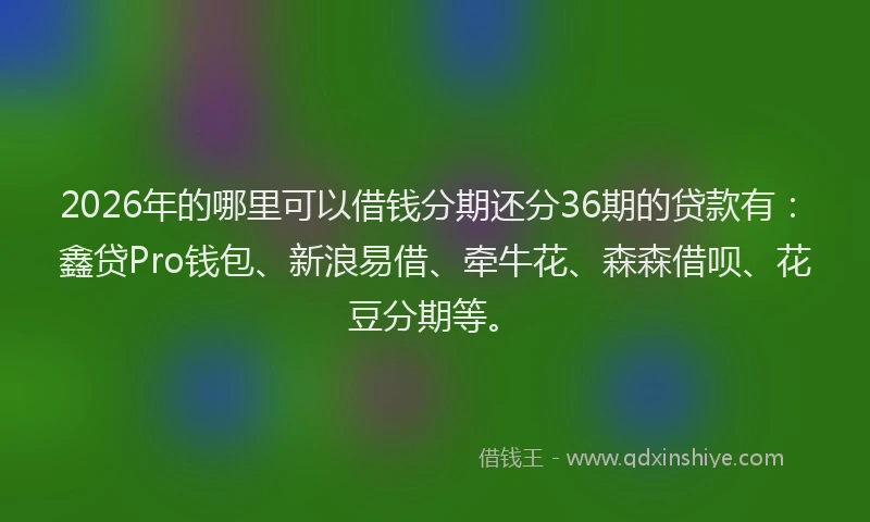 2026年的哪里可以借钱分期还分36期的贷款有：鑫贷Pro钱包、新浪易借、牵牛花、森森借呗、花豆分期等。