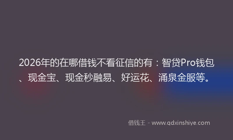 2026年的在哪借钱不看征信的有：智贷Pro钱包、现金宝、现金秒融易、好运花、涌泉金服等。