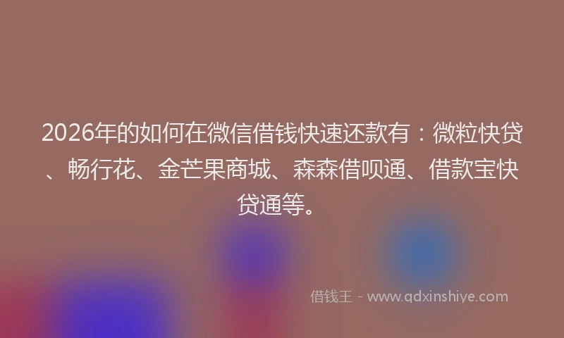 2026年的如何在微信借钱快速还款有：微粒快贷、畅行花、金芒果商城、森森借呗通、借款宝快贷通等。