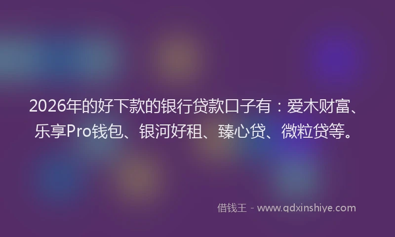 2026年的好下款的银行贷款口子有：爱木财富、乐享Pro钱包、银河好租、臻心贷、微粒贷等。