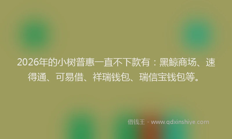 2026年的小树普惠一直不下款有：黑鲸商场、速得通、可易借、祥瑞钱包、瑞信宝钱包等。