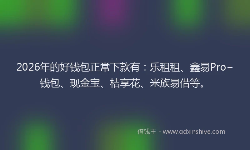 2026年的好钱包正常下款有：乐租租、鑫易Pro+钱包、现金宝、桔享花、米族易借等。