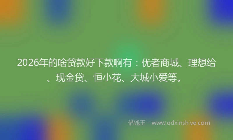 2026年的啥贷款好下款啊有：优者商城、理想给、现金贷、恒小花、大城小爱等。