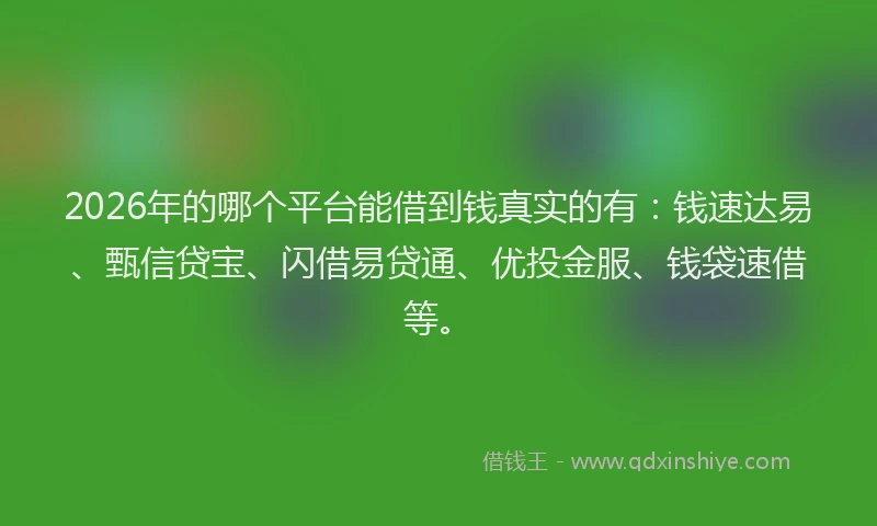 2026年的哪个平台能借到钱真实的有:钱速达易、甄信贷宝、闪借易贷通、优投金服、钱袋速借等。