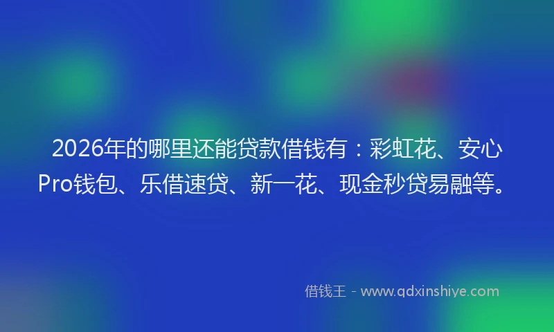 2026年的哪里还能贷款借钱有：彩虹花、安心Pro钱包、乐借速贷、新一花、现金秒贷易融等。