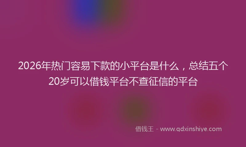 2026年热门容易下款的小平台是什么，总结五个20岁可以借钱平台不查征信的平台