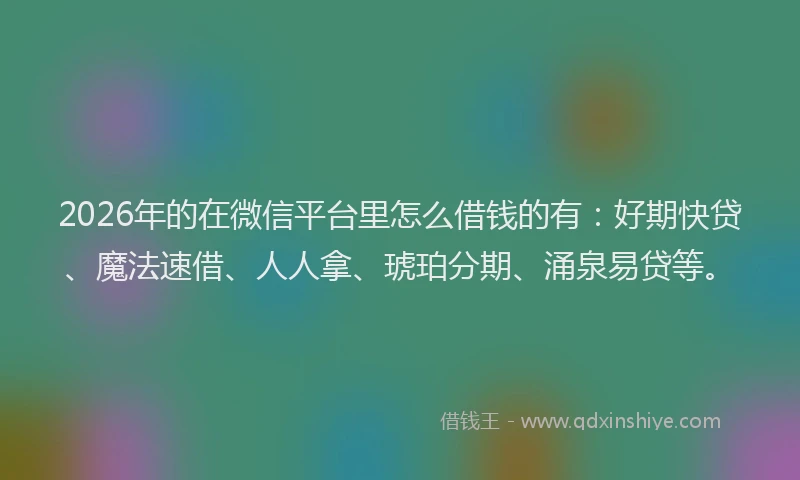 2026年的在微信平台里怎么借钱的有：好期快贷、魔法速借、人人拿、琥珀分期、涌泉易贷等。
