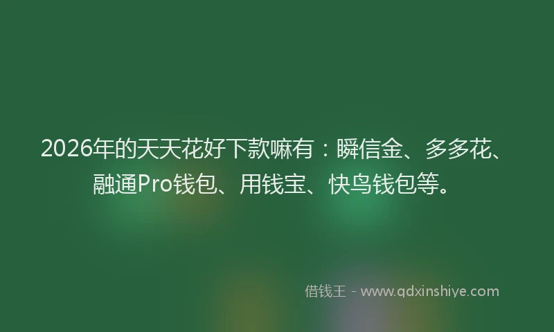 2026年的天天花好下款嘛有：瞬信金、多多花、融通Pro钱包、用钱宝、快鸟钱包等。