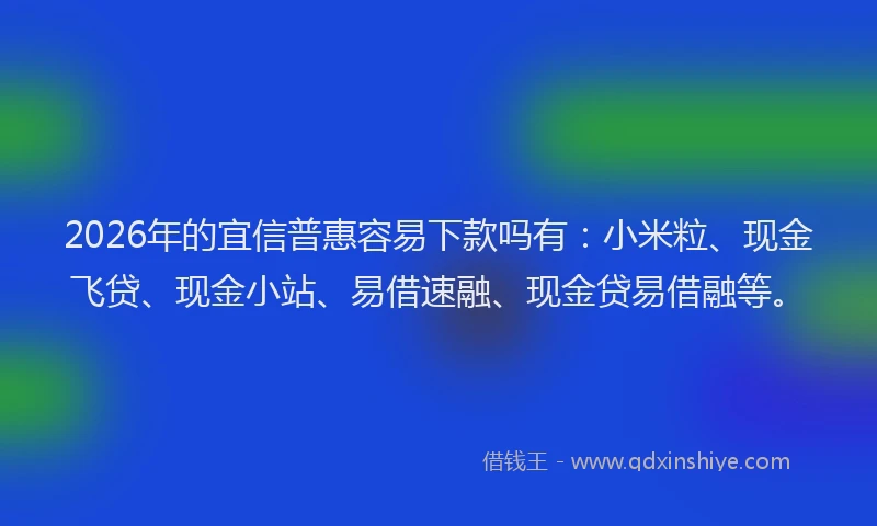 2026年的宜信普惠容易下款吗有：小米粒、现金飞贷、现金小站、易借速融、现金贷易借融等。