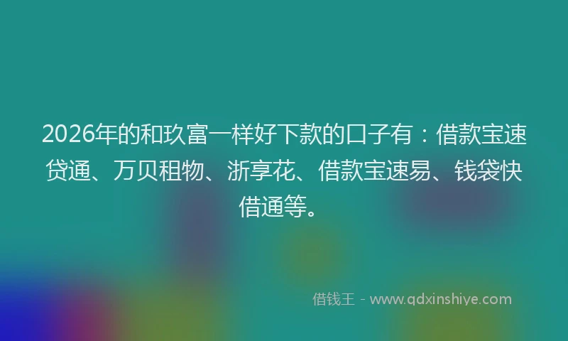 2026年的和玖富一样好下款的口子有：借款宝速贷通、万贝租物、浙享花、借款宝速易、钱袋快借通等。