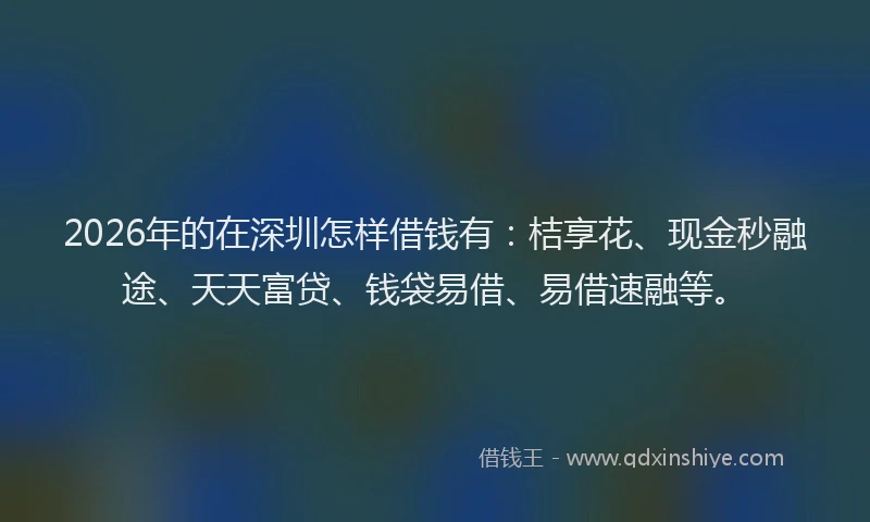 2026年的在深圳怎样借钱有：桔享花、现金秒融途、天天富贷、钱袋易借、易借速融等。