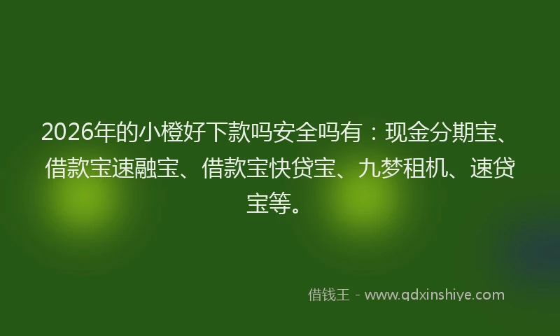 2026年的小橙好下款吗安全吗有：现金分期宝、借款宝速融宝、借款宝快贷宝、九梦租机、速贷宝等。