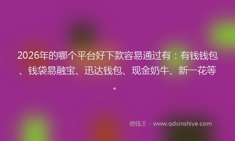 2026年的哪个平台好下款容易通过有：有钱钱包、钱袋易融宝、迅达钱包、现金奶牛、新一花等。