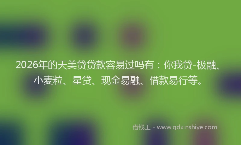 2026年的天美贷贷款容易过吗有：你我贷-极融、小麦粒、星贷、现金易融、借款易行等。