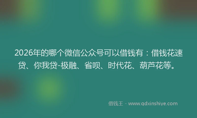 2026年的哪个微信公众号可以借钱有：借钱花速贷、你我贷-极融、省呗、时代花、葫芦花等。