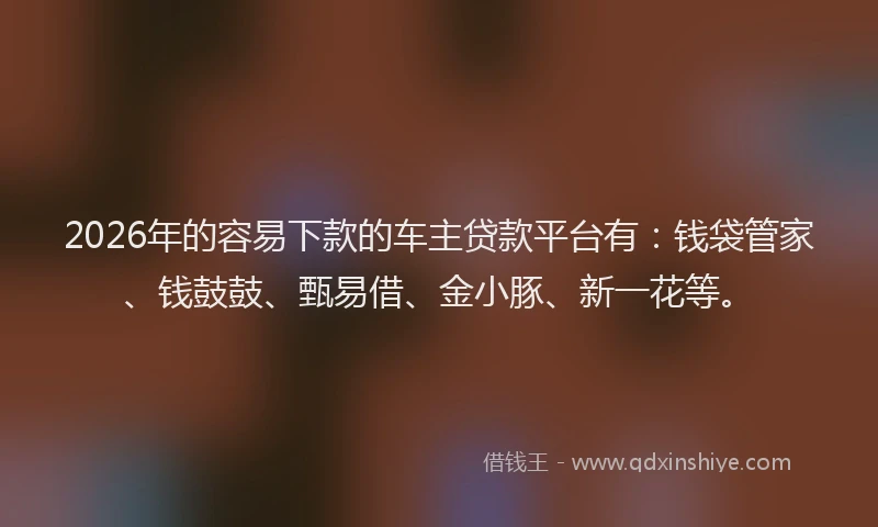 2026年的容易下款的车主贷款平台有：钱袋管家、钱鼓鼓、甄易借、金小豚、新一花等。