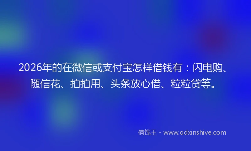 2026年的在微信或支付宝怎样借钱有：闪电购、随信花、拍拍用、头条放心借、粒粒贷等。