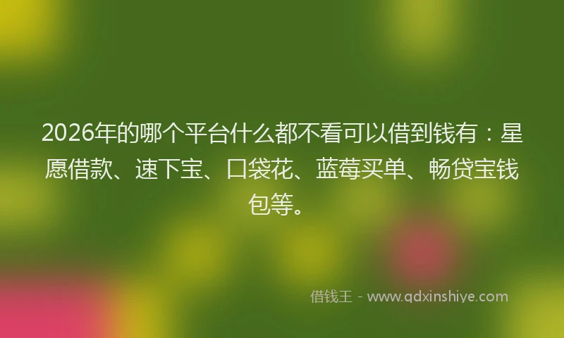 2026年的哪个平台什么都不看可以借到钱有：星愿借款、速下宝、口袋花、蓝莓买单、畅贷宝钱包等。